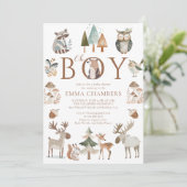 Invitation Boho Woodland Animaux Oh Boy Baby shower (Debout devant)