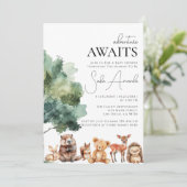 Invitation Boho Woodland Baby shower animal mignon (Debout devant)