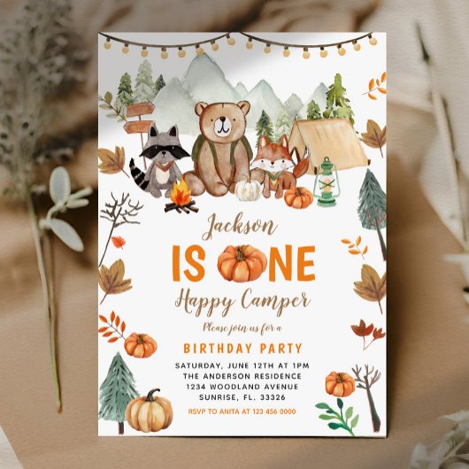 Invitation Boho Woodland Bonfire Citrouille Premier anniversa