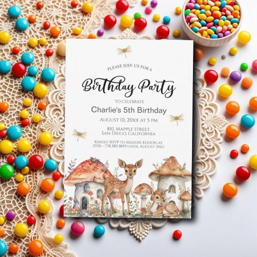 Invitation Boho Woodland Forest Animaux 5e anniversaire