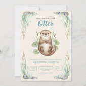 Invitation boho woodland Otters greenery baby shower (Devant)