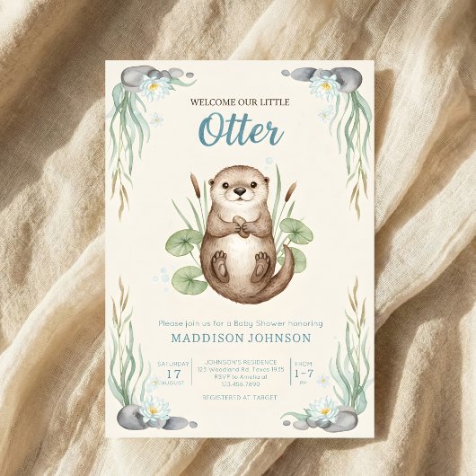Invitation boho woodland Otters greenery baby shower