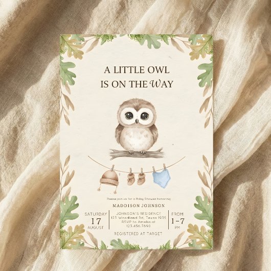 Invitation boho woodland owl greenery baby shower
