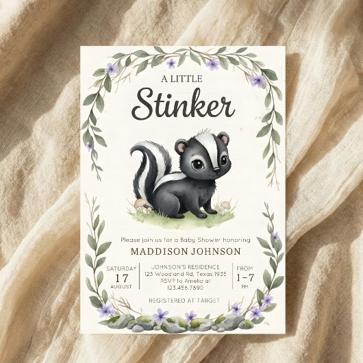 Invitation boho woodland Stinker greenery baby shower
