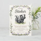 Invitation boho woodland Stinker greenery baby shower (Debout devant)