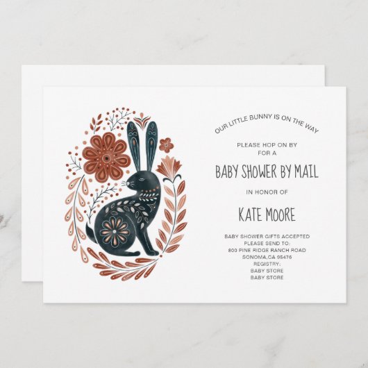Invitation Boho Woodlands Rabbit Baby shower par la poste (Devant / Derrière)
