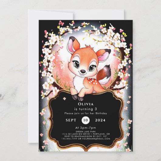Invitation Boho Woods Fawn Anniversaire (Devant)