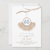 Invitation Boho Wreath Baby Boy Baby shower bleu Tan (Devant)