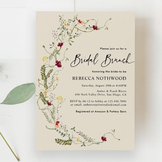 Invitation Boho Wreath of Fleur sauvage Bridal Brunch