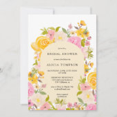 Invitation Boho Yellow arc rose floral chic douche nuptiale (Devant)