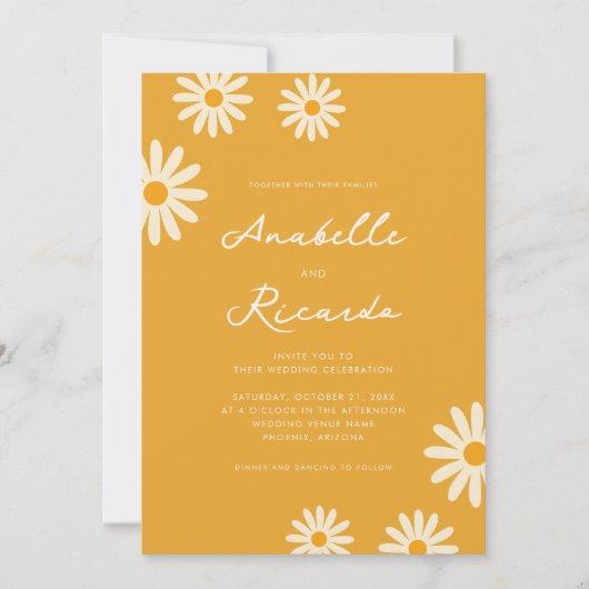 Invitation Boho Yellow Daisy Hippie QR Code Photo Mariage (Devant)