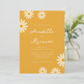 Invitation Boho Yellow Daisy Hippie QR Code Photo Mariage (Debout devant)
