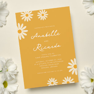 Invitation Boho Yellow Daisy Hippie QR Code Photo Mariage