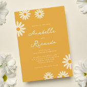 Invitation Boho Yellow Daisy Hippie QR Code Photo Mariage