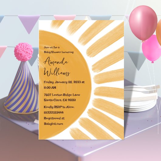Invitation Boho Yellow Little Ray Baby shower soleil