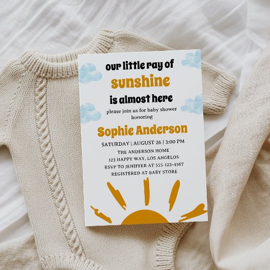 Invitation Boho Yellow Little Ray Of Sunshine Baby Shower