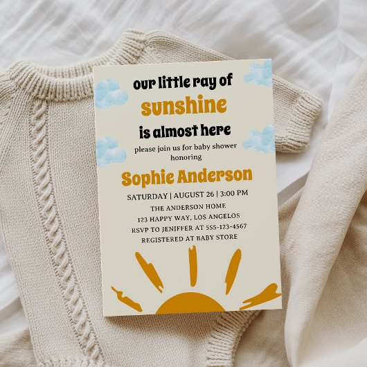 Invitation Boho Yellow Little Ray Of Sunshine Baby Shower