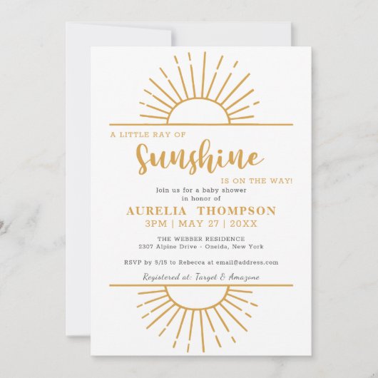 Invitation Boho Yellow Little Ray Sunshine Sur Le Chemin Baby (Devant)