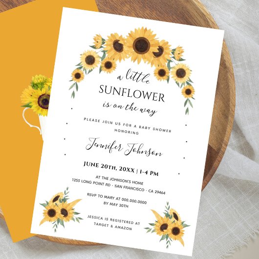 Invitation Boho Yellow Little Sunflower Baby shower