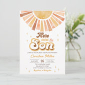 Invitation Boho Yellow Little Sunshine Baby shower (Debout devant)