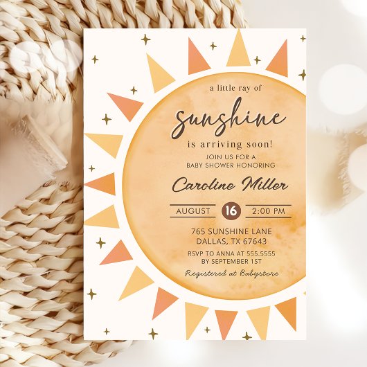 Invitation Boho Yellow Little Sunshine Baby shower