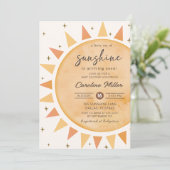 Invitation Boho Yellow Little Sunshine Baby shower (Debout devant)
