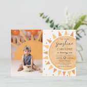 Invitation Boho Yellow Little Sunshine Photo Anniversaire (Debout devant)