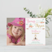 Invitation Boho Young Wild and Three 3Birthday Girl Photo (Debout devant)