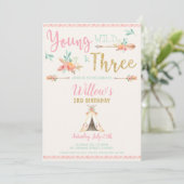 Invitation Boho Young Wild et Three Birthday Party Girl (Debout devant)