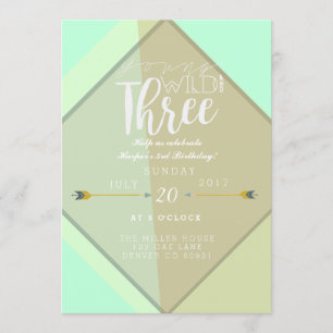 Invitation Boho Young Wild & Three   3e fête d'anniversaire