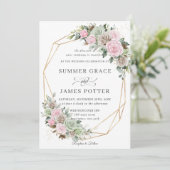Invitation BohoChic rose Brown Sage Vert Floral or Mariage (Debout devant)
