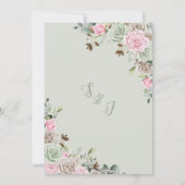 Invitation BohoChic rose Brown Sage Vert Floral or Mariage (Dos)