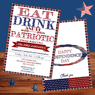 Invitation Boire à manger et être patriotique 4 juillet Barbe