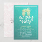 Invitation Boire à manger et Mariage de fête Ananas Golden Co (Devant / Derrière)