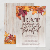 Invitation Boire à manger Merci Rustique Feuilles de bois Tha (Devant / Derrière)