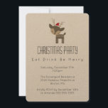 Invitation Boire à manger Soyez Joyeux Minimaliste Fête de No<br><div class="desc">Une invitation à la fête de Noël mignonne et festive,  au design minimaliste simple. Illustration de charme d'un cerf brun en bois portant un chapeau de santa rouge - style hipster.</div>