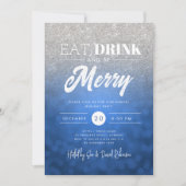 Invitation Boire à manger Soyez Joyeux Silver Navy Bokeh Fête (Devant)