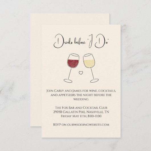 Invitation Boire avant de faire rouge blanc vin Mariage répét (Devant / Derrière)