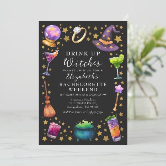 Invitation Boire des sorcières Éffrayant Bachelorette Week-en (Debout devant)