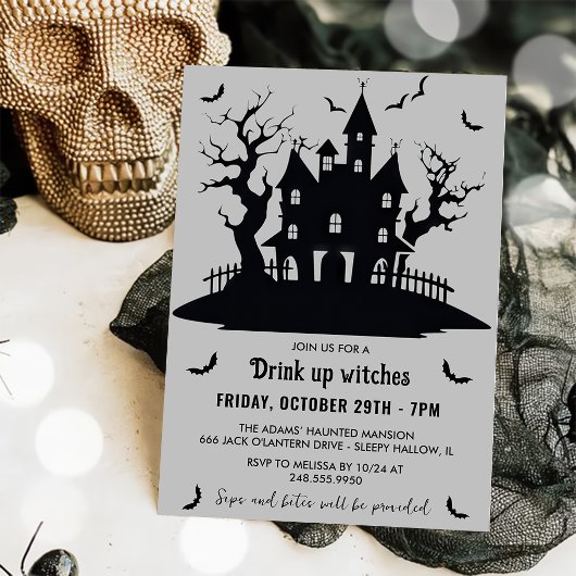 Invitation Boire des sorcières Grey Halloween Party