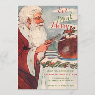 Invitation Boire et être Joyeux Père Noël Christmas Pudding P