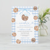 Invitation Boire Notre Petit Baby shower Cookie Bleu En vichy (Debout devant)