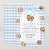 Invitation Boire Notre Petit Baby shower Cookie Bleu En vichy (Devant / Derrière)
