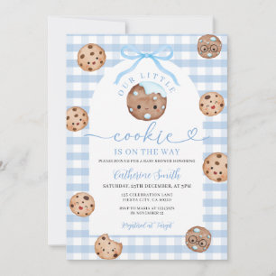 Invitation Boire Notre Petit Baby shower Cookie Bleu En vichy