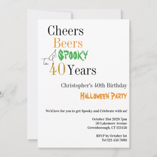 Invitation Boire pour un 40e anniversaire Halloween Fête effr (Devant)