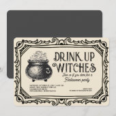 Invitation Boire vintage sorcières Halloween Party (Devant / Derrière)
