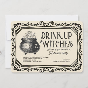 Invitation Boire vintage sorcières Halloween Party