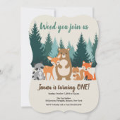 Invitation Bois 1er anniversaire Forêt Animaux Végétation (Devant)