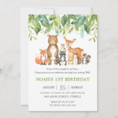 Invitation Bois Animaux 1er Anniversaire Forêt Végétation Gar (Devant)