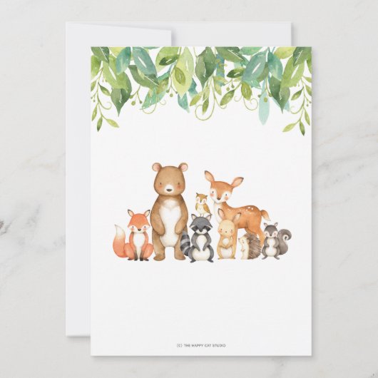 Invitation Bois Animaux 1er Anniversaire Forêt Végétation Gar (Dos)